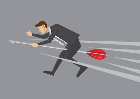 Business executive riding on a dart and speeding through the air. Creative vector illustration for wordplay on career and dart, with both meaning high speed.のイラスト素材