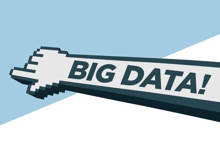 Digital hand with the text Big Data facing towards the future. Concept of digital transformation or become digital. Flat isolated vector illustration.のイラスト素材