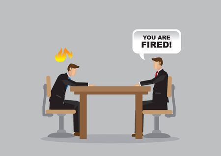 Business professionals sitting in a meeting and manager told employer, you are fired. Cartoon vector illustration on employment termination concept.のイラスト素材