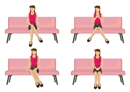 Set of full length casual woman in various sitting positions isolated on white background.のイラスト素材