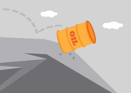 oil barrel going down hill. Business concept of the downfall of oil industry.のイラスト素材