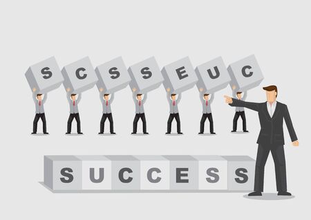 Businessman giving direction to team to achieve success. Creative vector illustration for leadership for business success concept.のイラスト素材