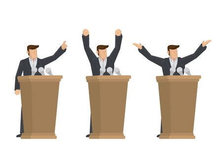 A set of business man giving public speaking. Isolated vector cartoon illustration.のイラスト素材