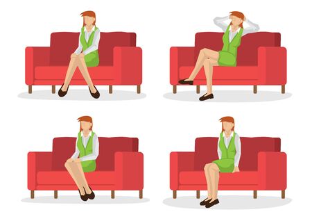 Set of full length business woman in various sitting positionsのイラスト素材