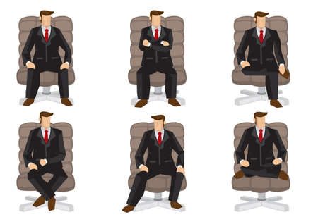 Set of business characters in six sitting positions. Vector illustration design.のイラスト素材
