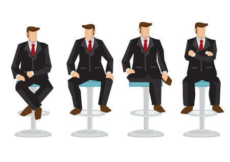 Set of full length business man in various sitting positions isolated on white background. Vector illustration design.のイラスト素材