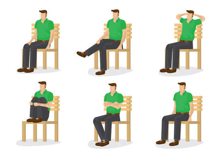 Set of full length man in various sitting positions isolated on white background. Vector illustration design.のイラスト素材
