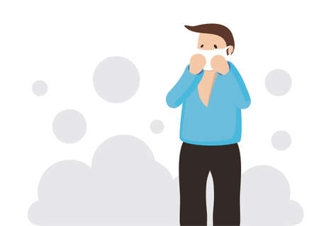 Man with mask with a smoky background. Pollution prevention or outbreak concept. Vector illustrationのイラスト素材