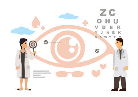Eye doctor concept of optometrist and ophthalmologist medical staff people with glasses, vision test...