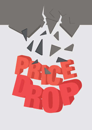 Typographic design of Price Drop falling down. Concept of business promotion or retail discount. Vector illustration.のイラスト素材