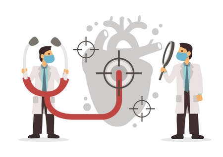 Medicine doctors targeting the red heart shape with medical network connection modern virtual screen Concept of medical technology network. Vector illustration.のイラスト素材