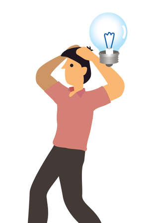 Worried businessman with a empty light bulb. Concept of no idea. Flat cartoon character vector illustration isolated on white background.のイラスト素材