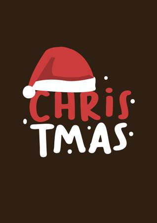 Merry Christmas lettering design with santa hat. Creative typography for Holiday Greeting Gift Poster. Vector illustration.のイラスト素材