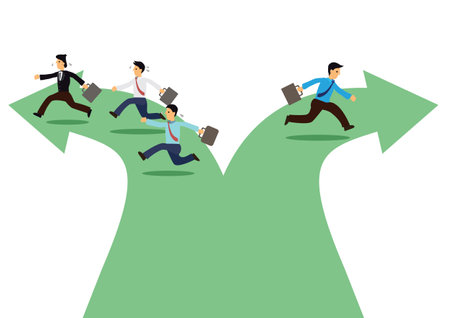 Businessman choose different way from other businessmen. Business concept illustration. Flat vector illustration.のイラスト素材