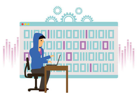 Hacking with a computer with cyber background. Vector illustration.のイラスト素材