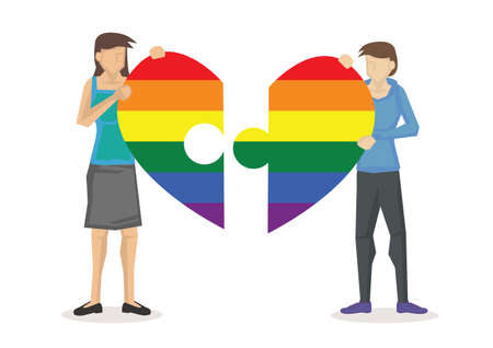 LGBT rainbow light with cartoon characters. Symbol of LGBT community. Concept of LGBT, equality and diversity.のイラスト素材