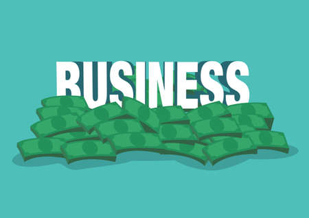 Big pile of cash money with Business. Heap of packed dollar bills. Flat style modern vector illustration isolated on green background.のイラスト素材