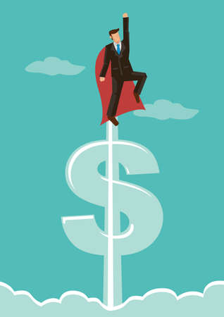 Super businessman flying into the sky. Corporate concept of success and professionalism.
Flat vector illustration superhero businessman.のイラスト素材
