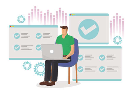 Online testing, E-learning, working at home concept. Flat vector illustration.のイラスト素材