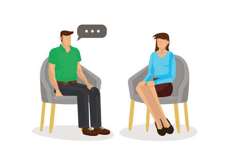 Couple sitting together talking. Concept of dating. Isolated flat vector illustration.のイラスト素材