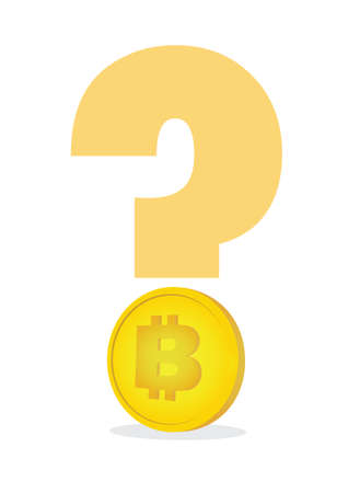 Question mark with Bitcoin symbol. Financial and business concept of bitcoin and cryptocurrency. Isolated vector illustration.のイラスト素材