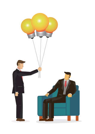 Employee give ideas balloons to his boss. Flat Vector illustration against white background.のイラスト素材