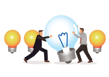 Businessmen working together to create an idea. Conceptual of cooperation and teamwork. Flat cartoon character vector illustrationのイラスト素材