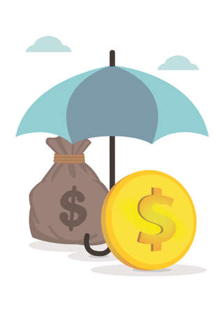 Money under a umbrella. Concept of wealth and risk protection. Flat Isolated Vector Illustration.のイラスト素材