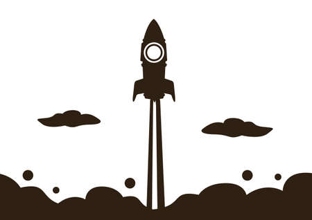 Rocket silhouette flying into the sky. Vector illustrationのイラスト素材