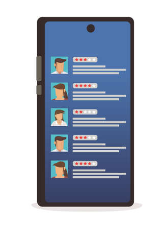 Customer experience, rating and review on a mobile phone. Vector illustration.のイラスト素材