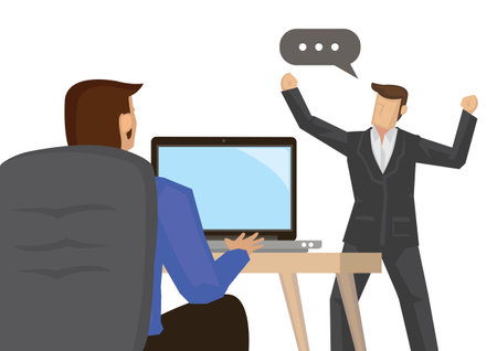 Angry businessman complaining and shouting to a corporate worker. Vector illustrationのイラスト素材
