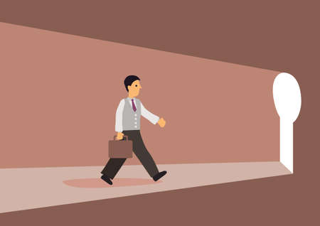 Businessman walking into keyhole with bright light. Opportunity or dream concept. Business concept vector illustration.のイラスト素材
