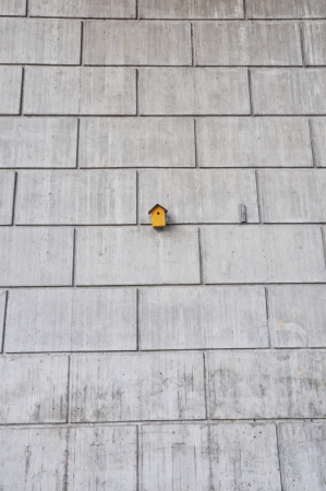 Yellow birds house on a concrete wallの写真素材