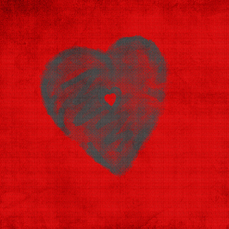 Big heart and small heart on grungy red backgroundの写真素材