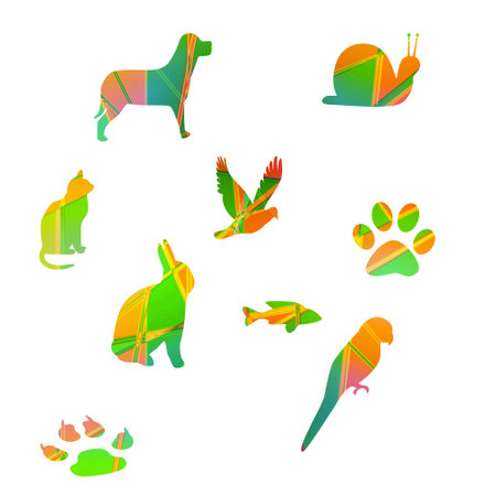 Simple set of multicolored animals isolated on white background