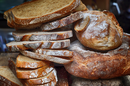 Closeup of fresh, sliced bread.
