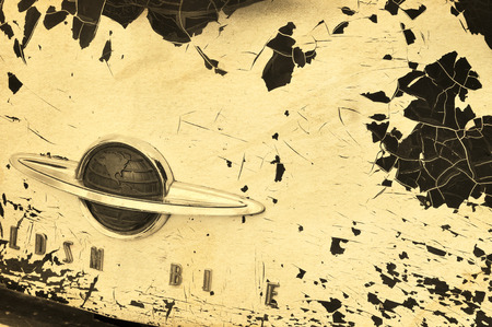 Closeup of hood of a old grungy car.の写真素材