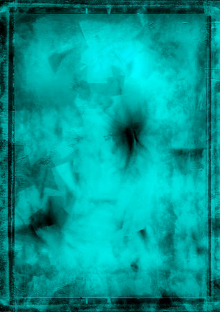 Digitally generated rough abstract painting in aqua blue with uneven borderの写真素材