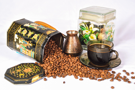 Cup with coffee and copperの写真素材