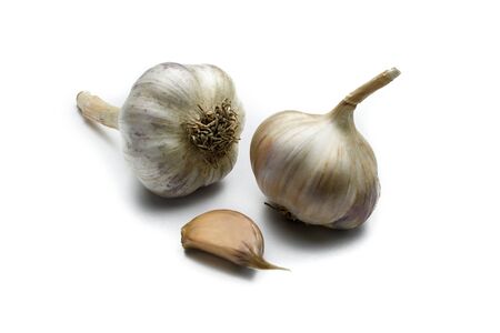 garlic isolated on whiteの写真素材