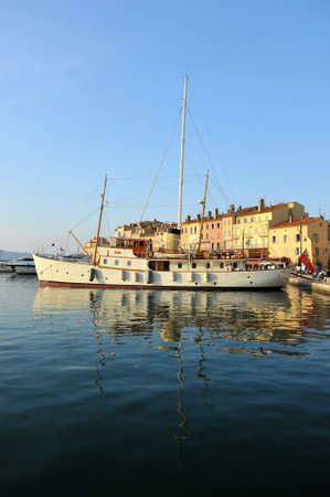 Sant-Tropes - view form the sea from sail boat boardのeditorial素材