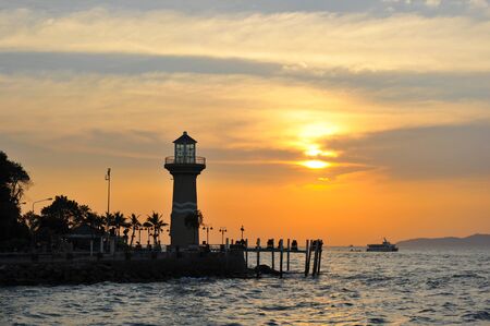 Lighthouse in the edge of bay in Taiの写真素材