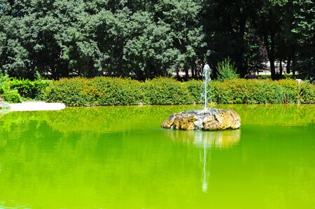 small fountain in the middle of the pond in Romeの写真素材