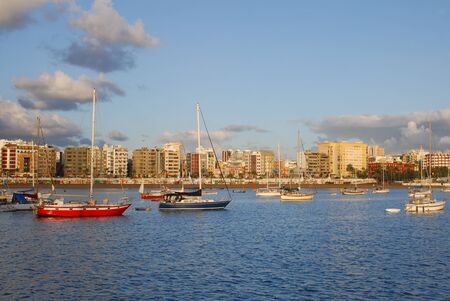 Sailing yachts on the anchoring in the bay near Grand Canaria island waiting for ARCの写真素材