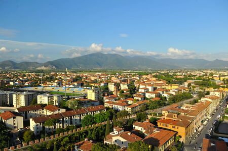 View from the height of a bird on the small town roofs in Italyの写真素材