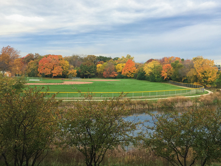 Baseball Diamond with Fall Colorsの写真素材