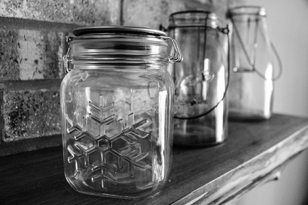 Mason Jars on Mantleの写真素材