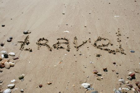 Beach scratched in the sand at the travelの写真素材