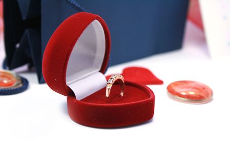 Happy Valentine's Day. heart with a ring decorated with ribbonの写真素材