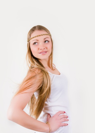 Beautiful woman with long straight hairの写真素材